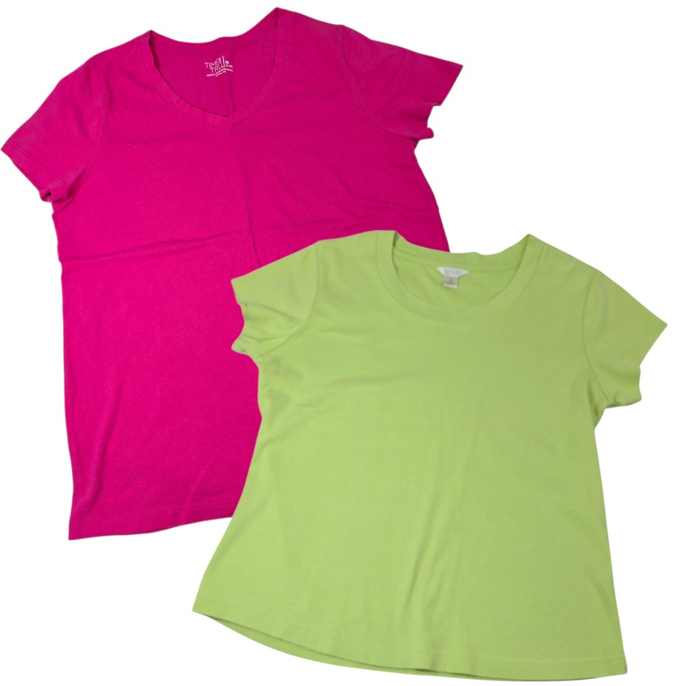 Time and Tru Christopher Banks Womens T-Shirt Bundle Short Sleeve - Pink & Green